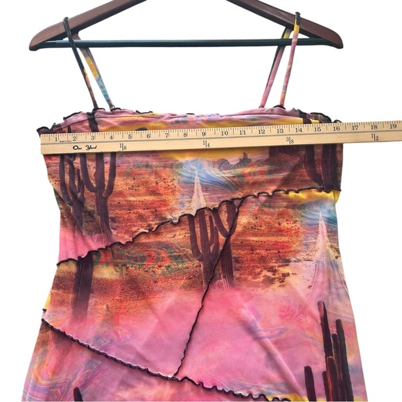 Urban Outfitters Moxie Mesh Mini Slip Dress Sunset Cactus Desert Print Sz Large - Picture 9 of 12